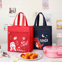 Large Portable Insulated Lunch Bag for Kids, Cartoon Canvas Bento Box Tote