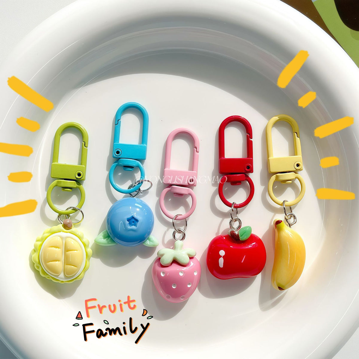 Realistic Fruit Keychain Bag Charm - Durian, Blueberry, Strawberry, Banana, Apple