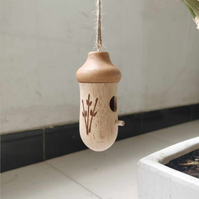 Outdoor Hanging Bird Cage, Beech Wood and Bamboo Bird Nest for Garden and Patio, Artisan Gift