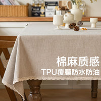 Japanese Style Cotton Linen Oil-Proof Waterproof Tablecloth for Dining Table and Tea Table, Rectangle