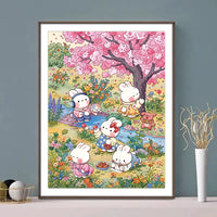 Sakura Rabbit Cross Stitch Kit for Living Room Bedroom Entrance Decor, DIY Hand Embroidery