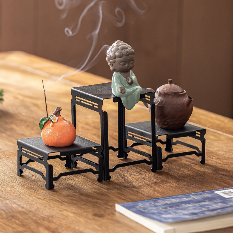 Iron Art Display Stand for Teaware and Collectibles, Desktop Organizer for Teacups and Zisha Pots