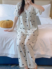 Women's Cotton Rayon Pajama Set with Built-in Bra, Short Sleeve Top & Shorts for Spring/Summer Loungewear