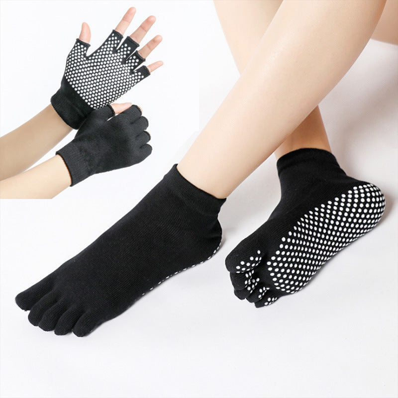 Yoga Gloves and Non-Slip Five-Toe Socks Set for Pilates and Aerial Yoga