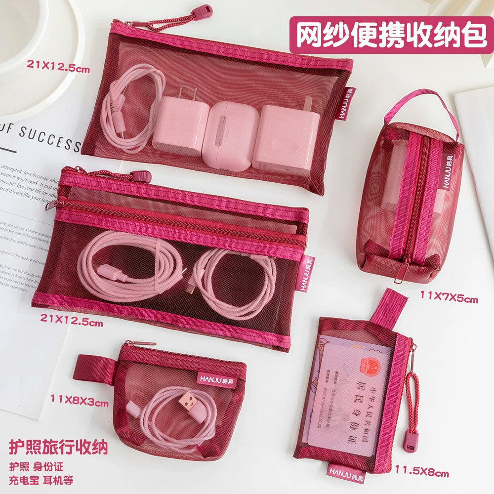 Transparent Nylon Mesh Travel Pouch for Small Items, Cosmetics, and Accessories