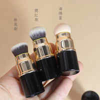 2024 New Mini Portable Detachable 3-in-1 Makeup Brush Set with Cap for Travel - Foundation, Powder, Blush