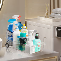 Under Sink Pull-Out Storage Organizer with Wheels, Clear Multi-functional Kitchen Cabinet Shelf
