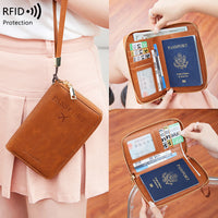 RFID Blocking Travel Passport Holder with Zipper, Multi-functional Document Organizer and Wallet