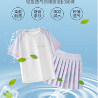 Girls' Quick-Dry Tennis Dress Set with Short Sleeve Top and Skirt for Summer Training