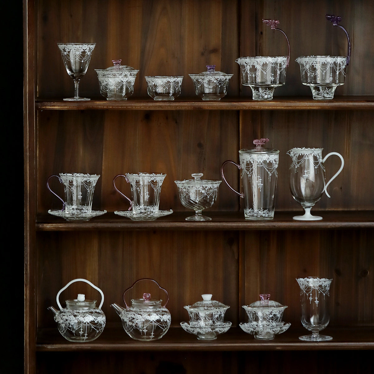 Handmade Decal Heat-Resistant Glass Gaiwan Tea Bowl Set for Kung Fu Tea