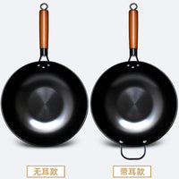 Flat-Bottomed Carbon Steel Wok for Induction and Gas Stoves, Traditional Chinese Stir-Fry Pan