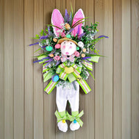 Easter Cartoon Theme Simulation Plant Wreath Hanging Ornament for Door Decoration