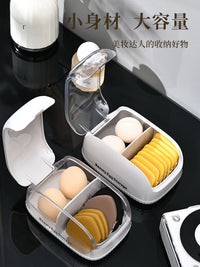 Cosmetic Puff Storage Box with Dustproof Lid and Compartments for Dressing Table