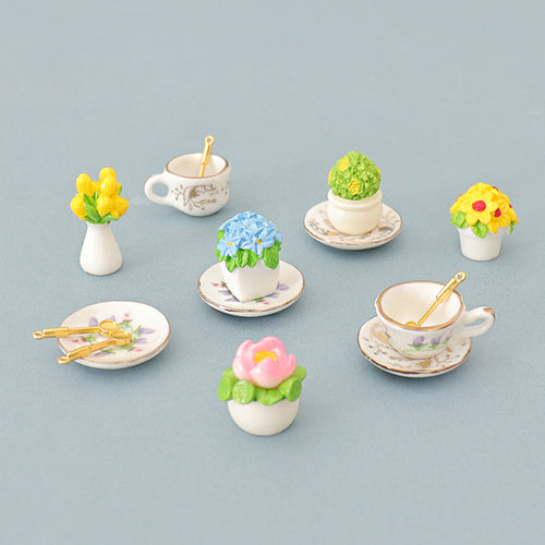 Dollhouse Miniature Ceramic Vase & Teacup Set, DIY Decor Accessories for Doll House Scenes