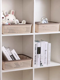 Rattan-Style Plastic Storage Baskets for Home Organization, Toys, Snacks, and Bathroom Essentials