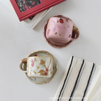 Ceramic Strawberry Pattern Coffee Mug and Saucer Set, 270ML