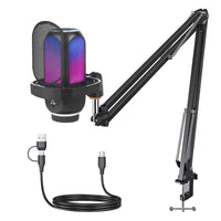 AI Noise Cancelling USB Condenser Microphone with RGB Lighting for Live Streaming, Gaming, and Recording
