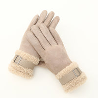Women's Winter Touchscreen Gloves - Double-Layer Fleece Lined, Windproof Suede with Buckle for Cycling & Driving