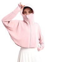 Women's Ice Silk Sun Protection Hoodie with Face Mask, UV Protection Lightweight Jacket for Summer