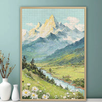 Sunrise Golden Mountain Oil Painting Style Wooden Jigsaw Puzzle for Adults and Girls, Decorative Wall Art Toy