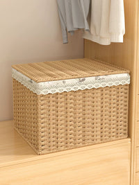 Woven Storage Basket with Lid for Clothes, Toys, and Snacks - Large