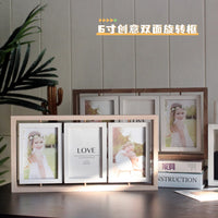 Creative Double-Sided Rotating Wooden Photo Frame for 4R Pictures