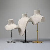 Premium Bamboo Linen Jewelry Display Stand with Antique Wood Base for Necklaces and Scarves