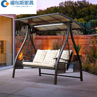 Outdoor Patio Garden Swing Chair with Sunshade Canopy, Weather-Resistant Double/Triple Seater Rocking Bench for Balcony Villa