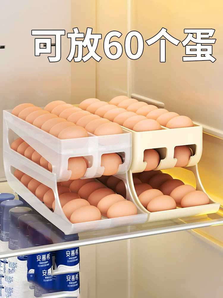 Rolling Egg Storage Box for Refrigerator Side Door, Multi-layer Automatic Egg Dispenser, Kitchen Fresh-keeping Egg Holder
