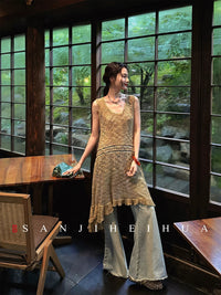 Sanjihua Knitted Sleeveless Dress for Women, Summer Floral Ice Silk Hollow Out