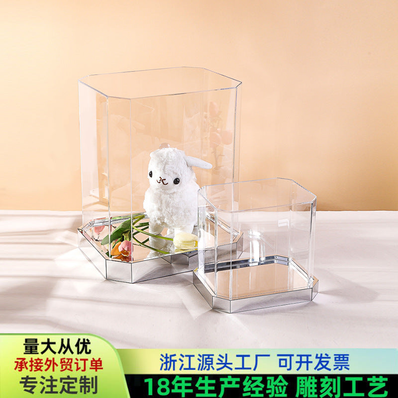 Acrylic Octagonal Display Box with Mirror Base for Collectibles, Toys, and Gifts