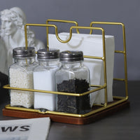Cross-Border Wooden Tissue Holder Restaurant Napkin Storage Rack Iron-Wood Combination Tissue Storage Rack Coffee Shop Napkin Holder