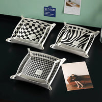 Houndstooth Leather Valet Tray for Keys, Watches, Glasses, and Desktop Organization