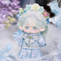 20cm Cotton Doll Hanfu Outfit "Blue Rhyme Dream" with Hairpin, Top, Cloud Shoulder, Apron, Shoes & Socks