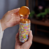 Enamel Ceramic Tea Caddy with Aluminum Alloy Lid, Small Portable Storage Jar for Tea, Powder, and Spices