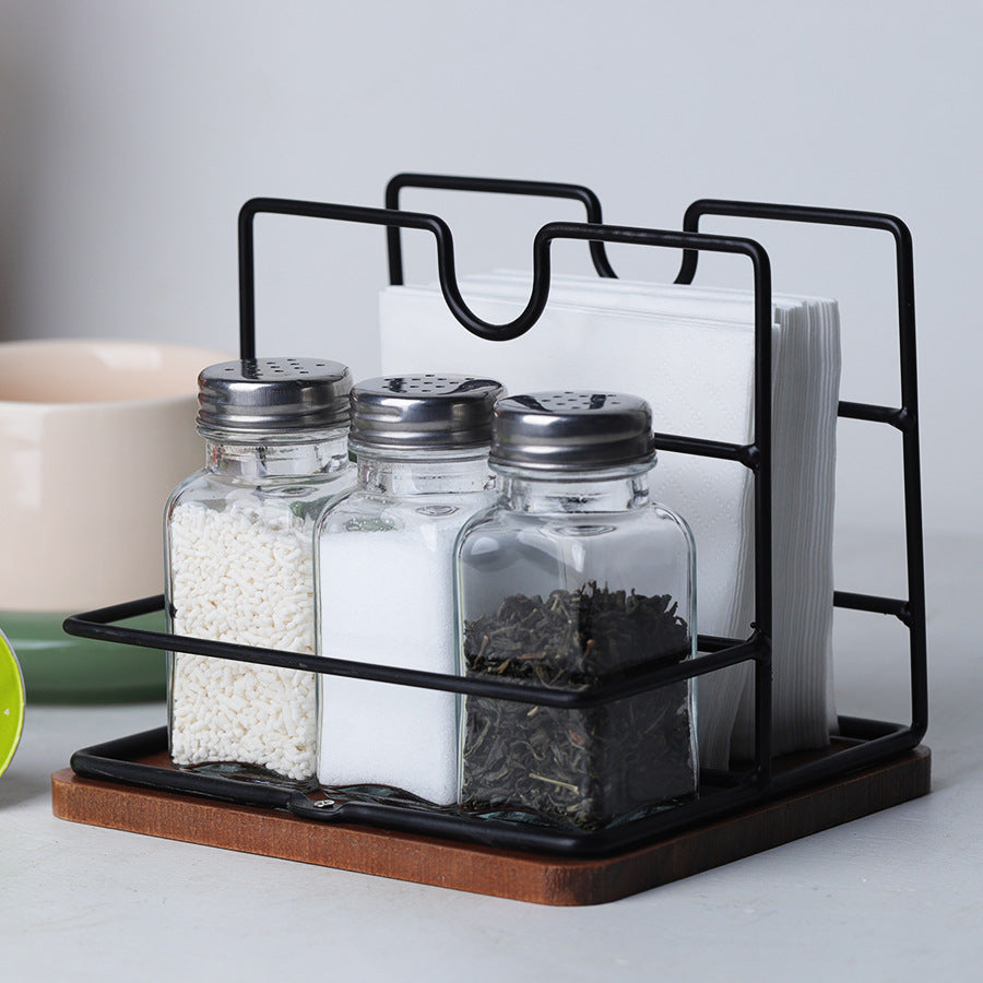 Cross-Border Wooden Tissue Holder Restaurant Napkin Storage Rack Iron-Wood Combination Tissue Storage Rack Coffee Shop Napkin Holder