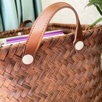 American Style Woven Storage Basket with PU Handles for Laundry and Toys
