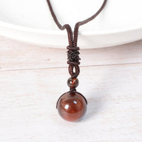 Tiger Eye & Obsidian Beaded Pendant Necklace, 14-16mm Single Bead, Modern Minimalist Design