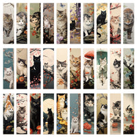 30-Pack Japanese Cat Bookmarks with Blessing Messages