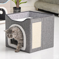 Foldable Double-Layer Cat Cave Bed with Removable Cushion for All Seasons