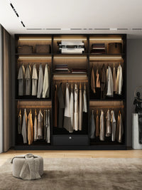 Modern Minimalist Glass Door Wardrobe with Solid Wood Storage for Bedroom