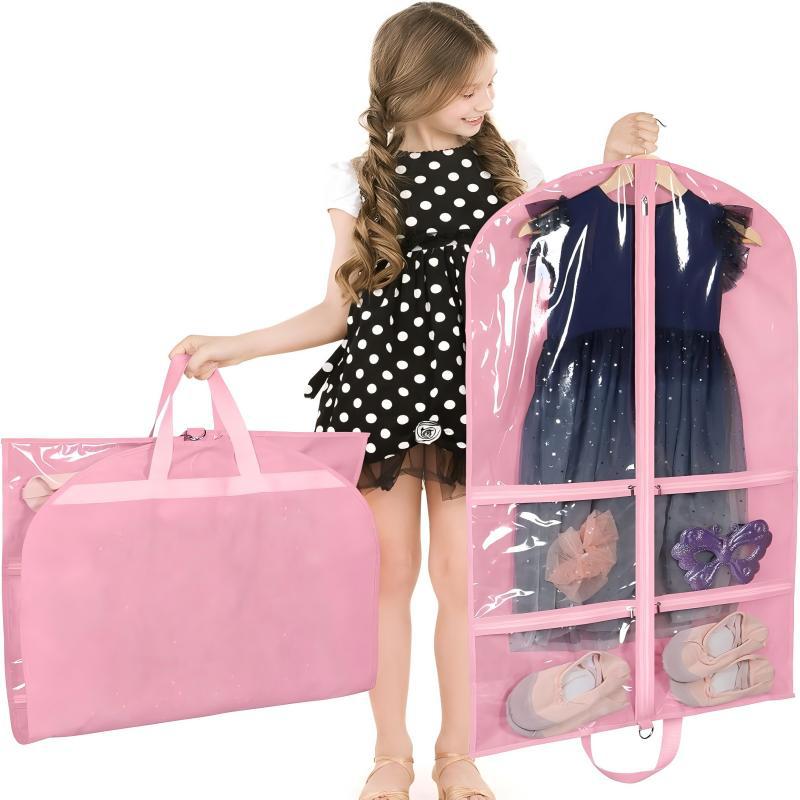 Kids' Pink Garment Bag with Zipper, Dance Performance Costume Dust Cover, Thick Non-Woven Fabric