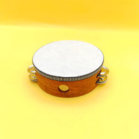 Orff Percussion Tambourine Set for Kids, Walnut Finish Hand Drum with Double Row Jingles