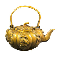 Vintage Gilt Bronze Teapot Ornament, Brass Craft Collectible, Chinese Antique Style Decor
