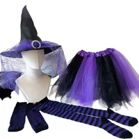 Adult Witch Costume Set with Hat, Dress, Stockings, and Sleeves for Halloween Cosplay