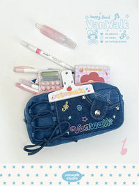 VANWALK Happy Band Portable Stationery Pouch with Zipper, Large Capacity Pencil Case