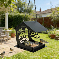 Metal Bird Feeder House Hanging Outdoor Garden Decor