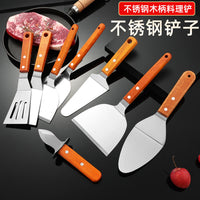 Stainless Steel Griddle Spatula Set with Wooden Handle for BBQ, Steak, and Pizza