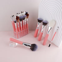30-Piece Pink Silver Makeup Brush Set for Powder, Blush, and Eyeshadow