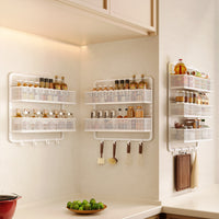 Wall-Mounted Kitchen Spice Rack with Vegetable Basket, Punch-Free Storage Organizer